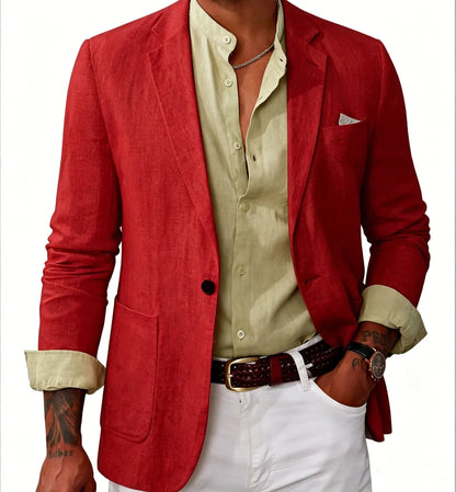 Men's Cotton Linen Blazer Solid Slim Fit Breathable Lightweight Casual Sport Coat One Button Lapel Suit Jacket for Daily Summer