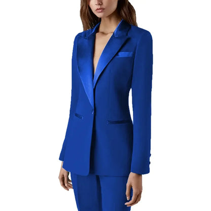 Pants Sets 2 Piece Fashion Satin Peak Lapel Single Button Solid Color Outfits Chic Casual Slim Daily Office Women's Suit