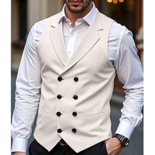 Men's Double-Breasted Suit Vest – Lapel Waistcoat for Weddings, Banquets & Smart Casual Wear