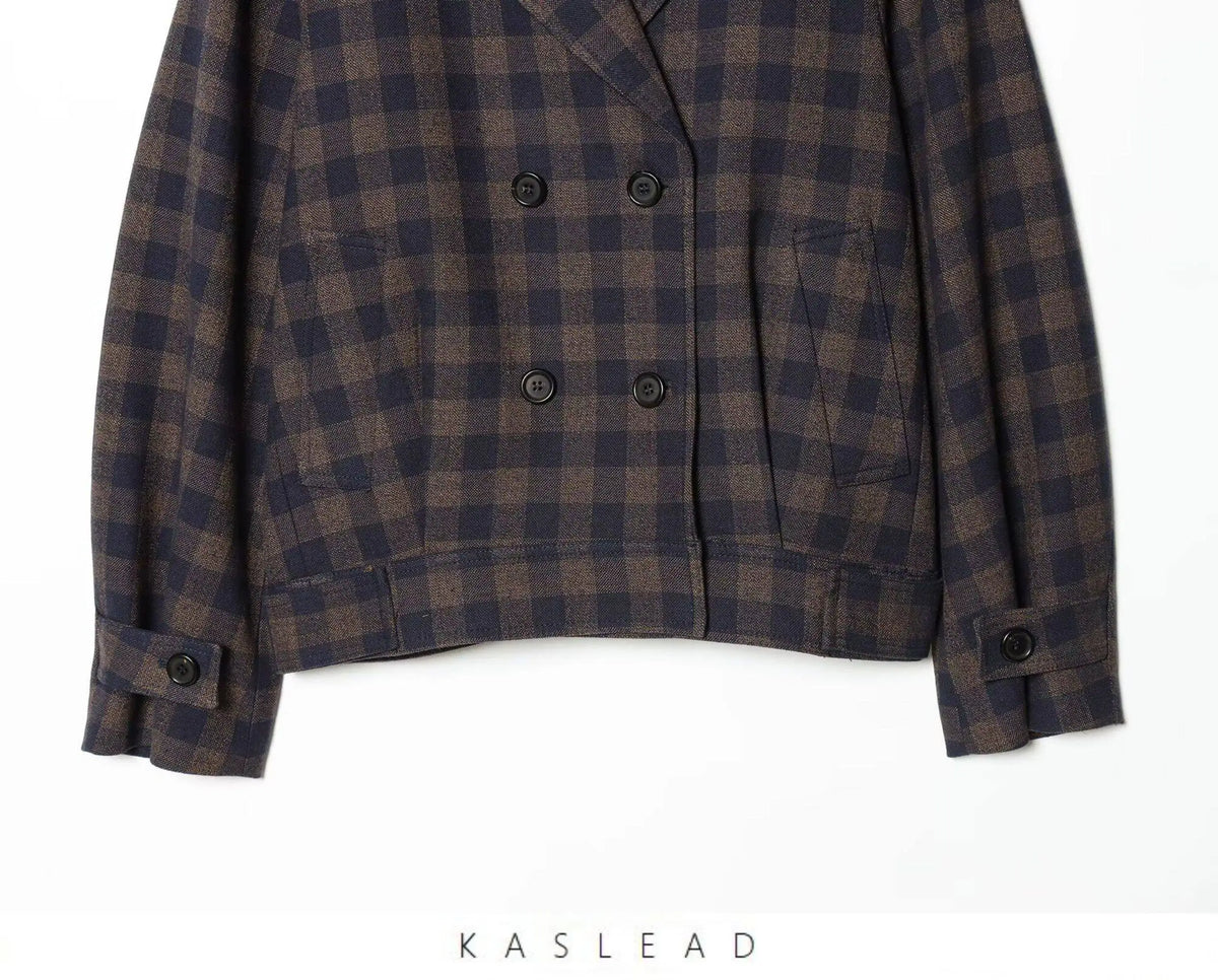 Women Brown Plaid Jacket Coat Vintage Harajuku Streetwear Long Sleeve Blazer Jacket Outerwear 2000s Clothes Spring Autumn 2026