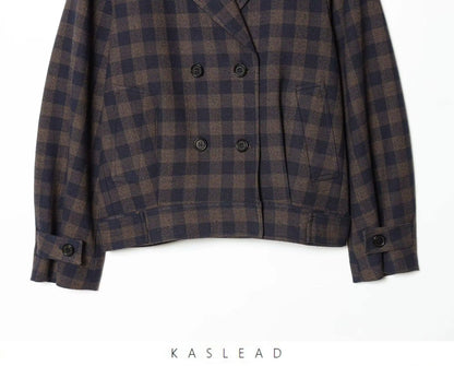 Women Brown Plaid Jacket Coat Vintage Harajuku Streetwear Long Sleeve Blazer Jacket Outerwear 2000s Clothes Spring Autumn 2026