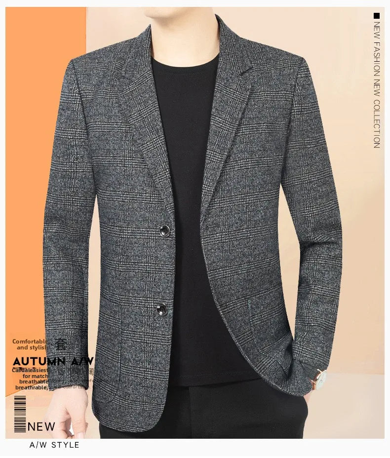 Blazer Men's Fashionable High-end Business-oriented Outdoor Gentleman's Trendy Checked Casual Wear for Hosting Weddings Blazer