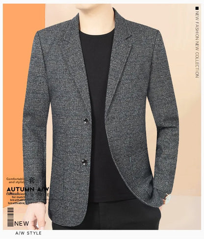 Blazer Men's Fashionable High-end Business-oriented Outdoor Gentleman's Trendy Checked Casual Wear for Hosting Weddings Blazer