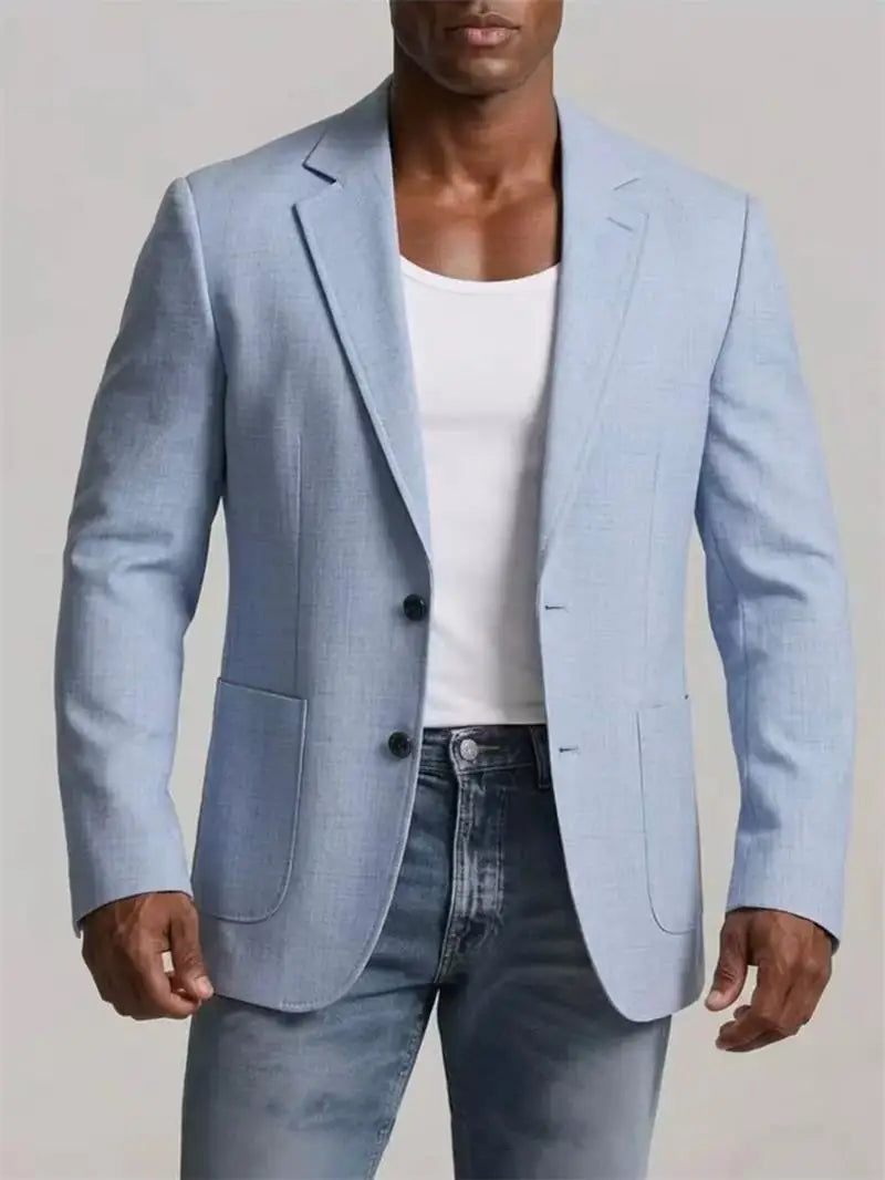 Men's Linen Suit Jacket Summer Thin Breathable Blazers Lapel Single-breasted Business Man Clothes Blazer Wedding Office Coat