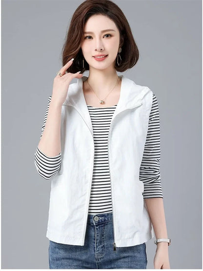 Spring Summer Woman Waistcoat New Casual Liner Sleeveless Jacket Women Zipper Hooded Thin Vest Female Outerwear Chaleco Mujer