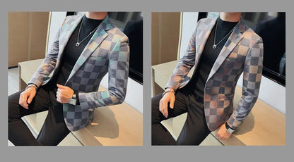 British Style Luxury Plaid Suit Jacket 2025 Spring New Men High-end Business Slim Blazers Groom Wedding Social Party Dress Coats