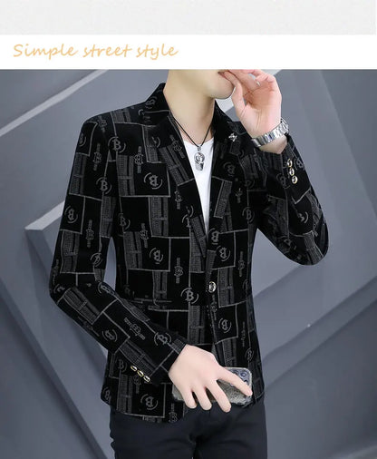 Autumn Luxury Corduroy Suit Jacket for Men Letter Printed Casual Business Men Blazers Slim Fit Social Banquet Party Dress Coats