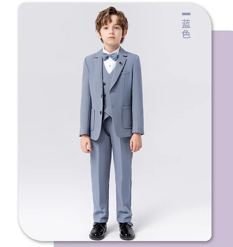 Gentleman Kids Slim 4Pieces/Set Jacket Vest Pants Bowtie Party Dress Children Ceremony Photograph Suit Boys Performance Costume
