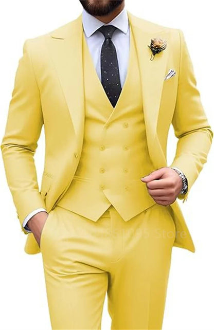 Costume de mariage beige 3 pièces pour homme, coupe slim, blazer, gilet et pantalon élégants, pour bal de promo ou cérémonie