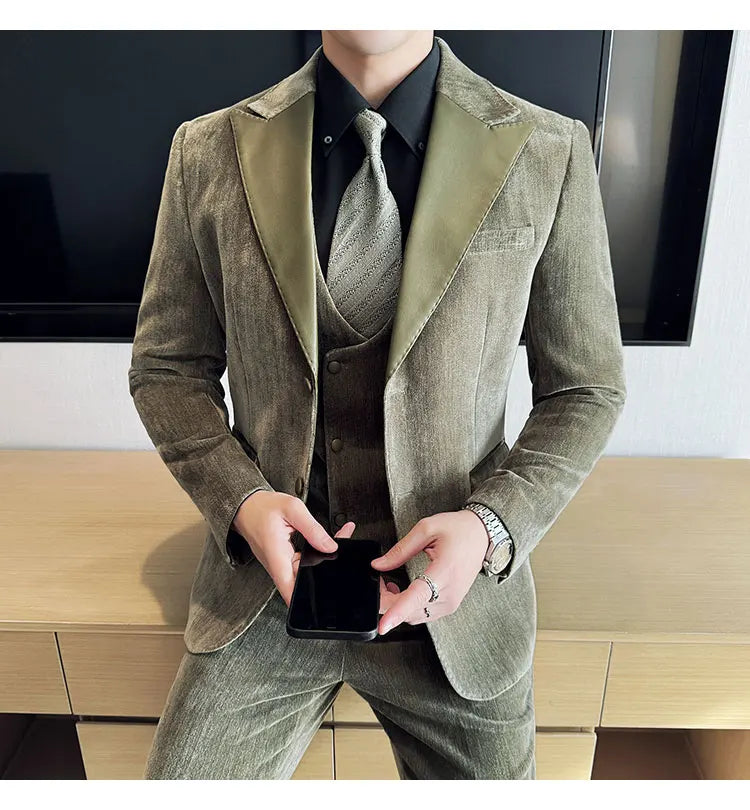 Men's Slim Fit 3-Piece Suit – Smart Casual & Wedding Formal Set
