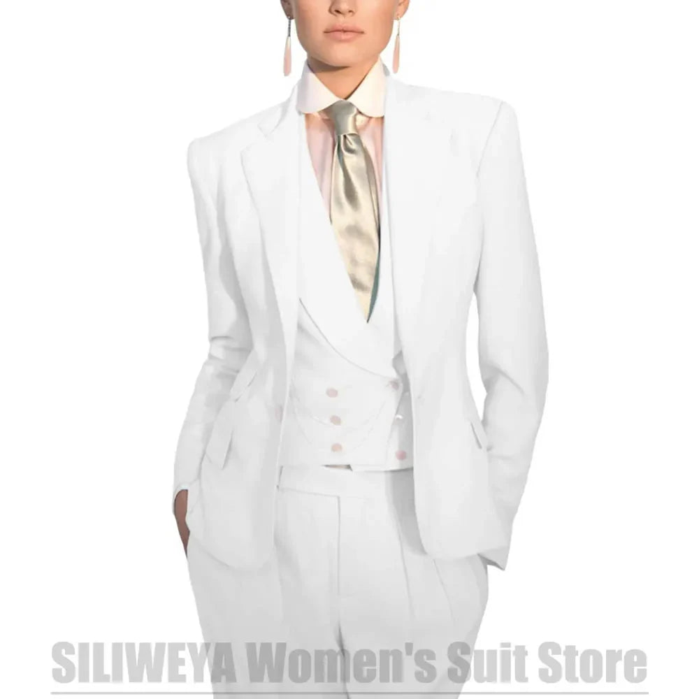Women's Suit Three Piece Formal Office Blazer Vest Trousers Set Elegant Single Button Solid Color Wedding Party Casual Suits