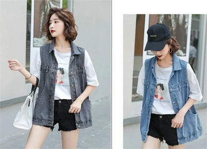 2025 Spring Summer new Fashion V-Neck Denim Vest Women Short Sleeveless Jacket Casual Single-Breasted Jean Waistcoat Female