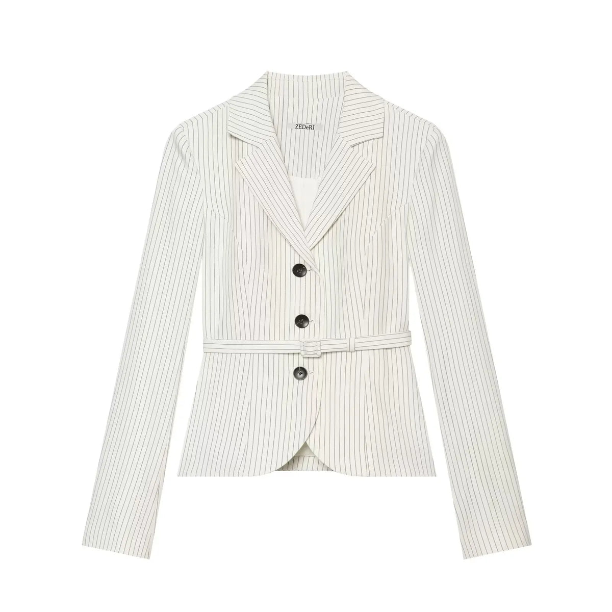 Elegant Women's Striped Blazer With Belt 2026 Spring Autumn Lapel Long Sleeves Single Breasted Slim Trendy Office Lady Suit
