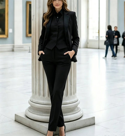 Beige Women’s Suits 3-Piece Ladies Suit Office Wear Traje Mujer Elegant Pantsuit Tuxedo Style Business Suit