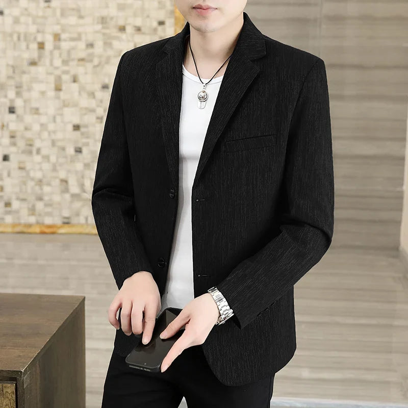 Blazer Men's Business Gentleman Korean Wedding Fashion Trend, Slim Fit, Breathable, Striped, Versatile, High-end Casual Blazer