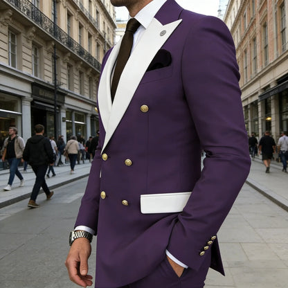 Men's Suit Blazer Slim Fit Double Breasted with White Peak Lapel Jacket Formal Business Tuxedo for Wedding Prom Party Dinner