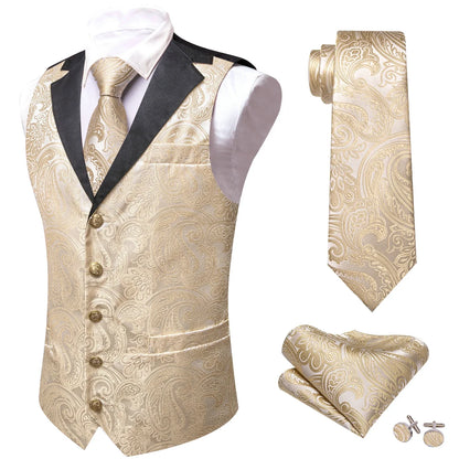 Men's Jacquard Paisley Vest Single Breasted Waistcoat with Bowtie — Formal Wedding & Party Suit Vest