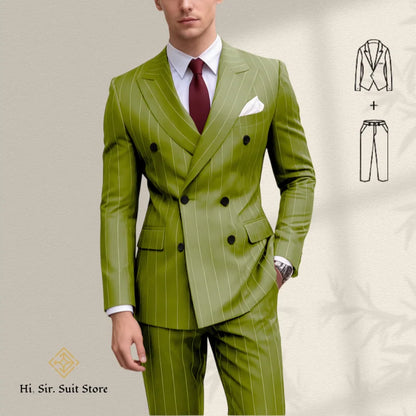 Men's 2-Piece Slim Fit Double-Breasted Striped Suit Set for Men – Wedding, Business & Formal Occasions