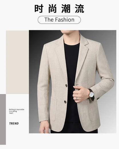 30% Linen Blazer - Stylish Business Formal Men's Suit with Gentleman British Style Trendy Breathable and Versatile Casual Blazer