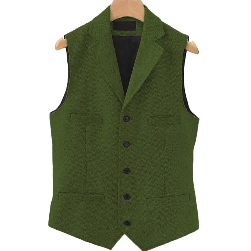 Men's Herringbone Vest – Single Breasted Waistcoat for Wedding & Formal Occasions