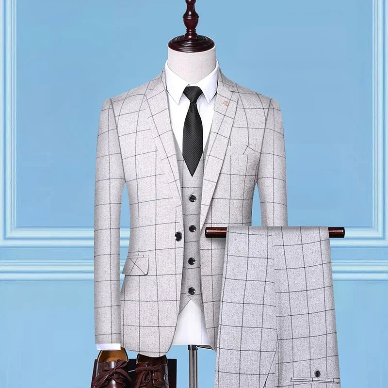 2025 Slim-Fit Three-Piece Suit Vest Trousers Set High-End Boutique British Wedding Party Trend Casual Formal Dress