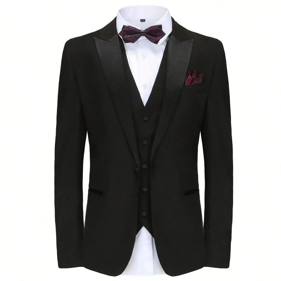 Men Suit 3 Pieces Beige With Black Lapel Single Button For Wedding Business Banquet Party Work Office Jacket Vest Pnats