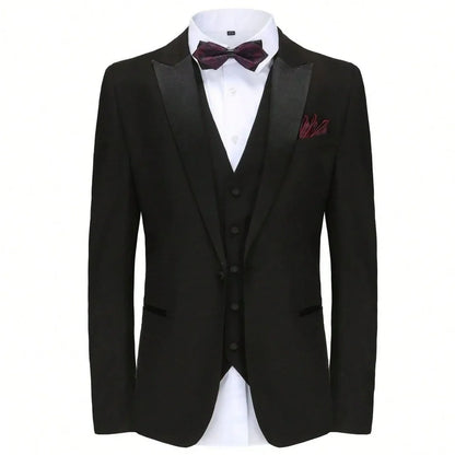 Men Suit 3 Pieces Beige With Black Lapel Single Button For Wedding Business Banquet Party Work Office Jacket Vest Pnats