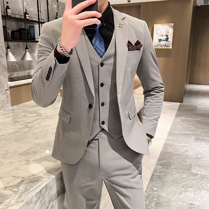 Men's 3-Piece Slim Fit Suit – Smart Casual Blazer, Vest & Pants for Business, Wedding & Formal Occasions