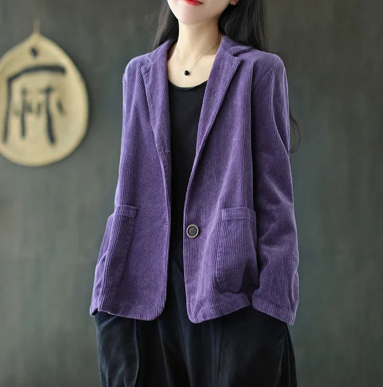 Female Coats and Jackets Retro Women's Corduroy Blazers 2025 New Arrivals Korean Popular Clothes Outerwear On Promotion Fashion