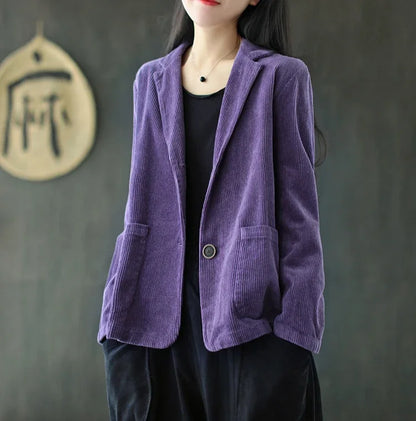 Female Coats and Jackets Retro Women's Corduroy Blazers 2025 New Arrivals Korean Popular Clothes Outerwear On Promotion Fashion