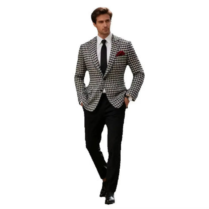 Men's Houndstooth Formal Suit Jacket Notch Lapel Blazer Two Buttons Wool Blend Coat for Party Prom Business Tuxedo One Piece