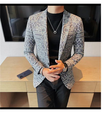 Brand Luxury Suit Jacket for Men 2023 Autumn Printed Casual Busines Blazer Masculino Slim Fit Wedding Groom Social Dress Coat