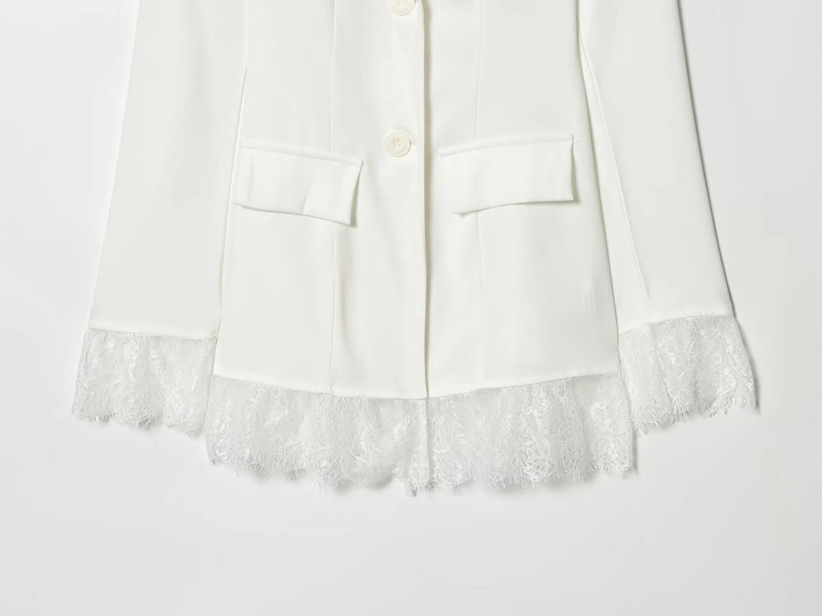 Woman Early Spring Fashion Long Sleeves Single Breasted Lace Patchwork Decoration Blazer Female Casual Slim Commuting Coat