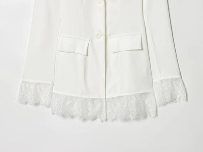 Woman Early Spring Fashion Long Sleeves Single Breasted Lace Patchwork Decoration Blazer Female Casual Slim Commuting Coat
