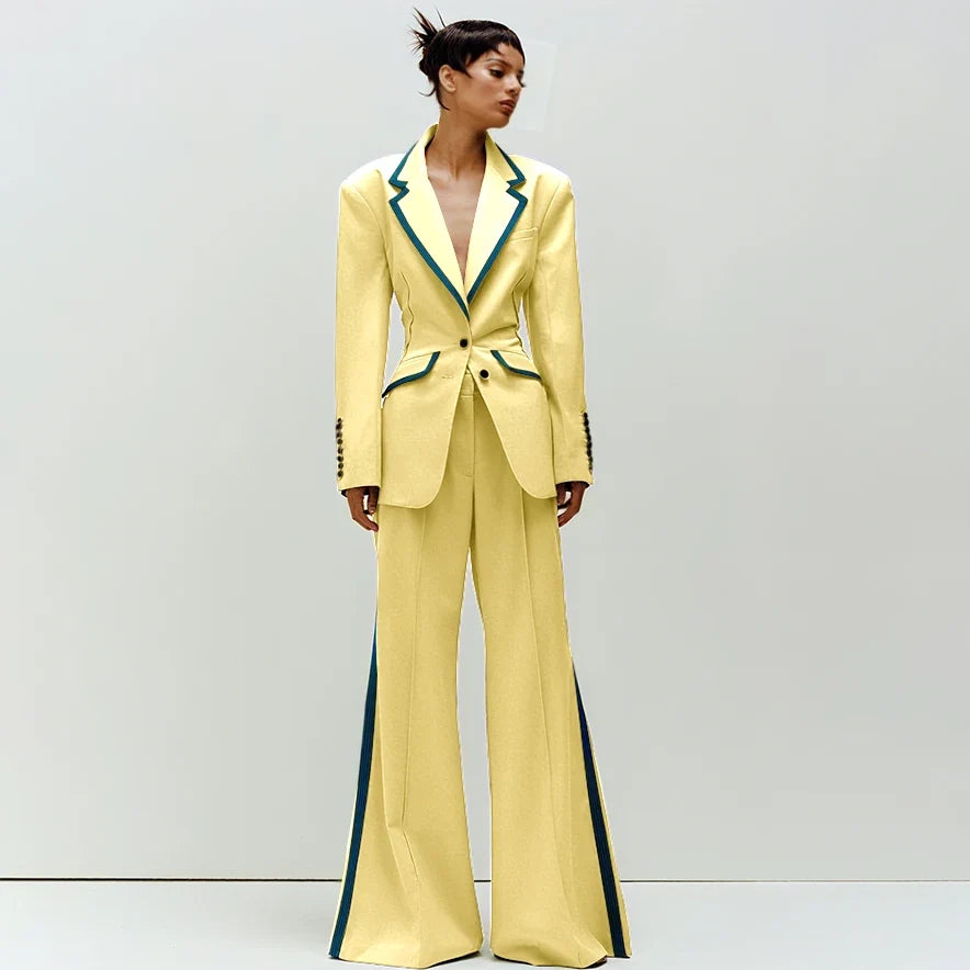 Women's Suit Slim Fit Two Piece(Blazer+Flare Trousers) Pants Set Professional Business Workwear Daily Outfit Suits for Ladies