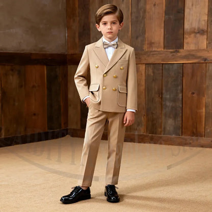 Fashion Boys Suit Peak Lapel Double Breasted Wear 2 Piece Wedding Party Prom Kids Elegant Gentleman Outfit Blazer and Pants