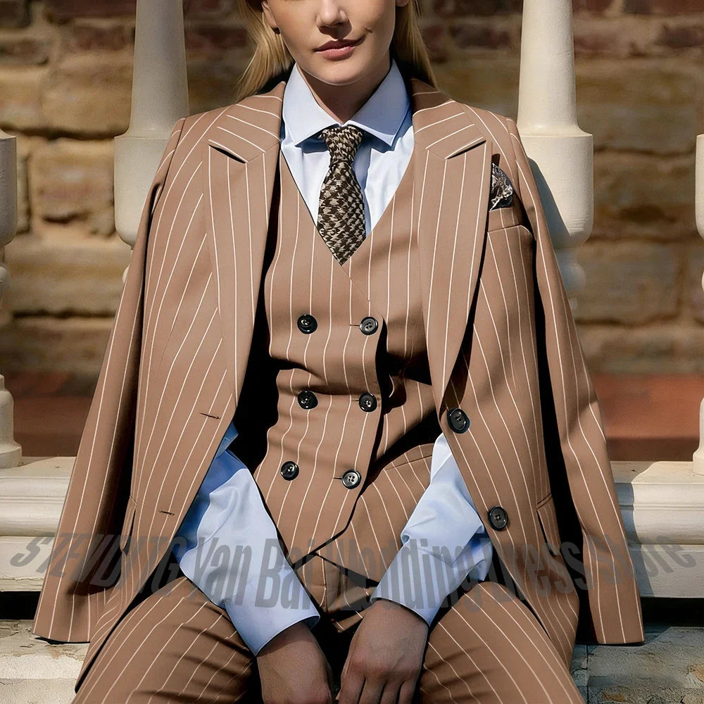Formal Business Women's Suits Chic Single Breasted Peaked Lapel Office Work Smart Casual Female Clothes Set Three Pieces