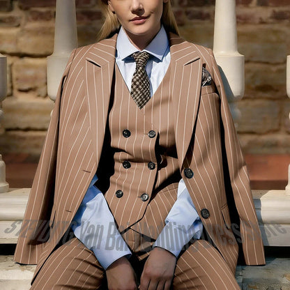 Formal Business Women's Suits Chic Single Breasted Peaked Lapel Office Work Smart Casual Female Clothes Set Three Pieces