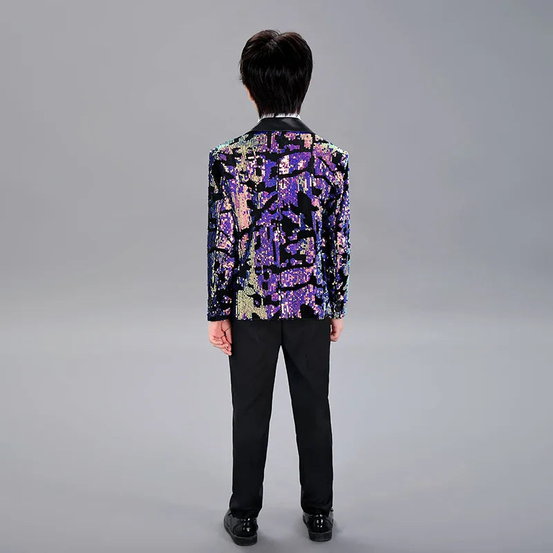 Kids Piano Wedding Birthday Tuxedo Dress Children's Shining Sequins Stage Show Photography Suit Boys Performance Costume