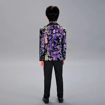 Kids Piano Wedding Birthday Tuxedo Dress Children's Shining Sequins Stage Show Photography Suit Boys Performance Costume