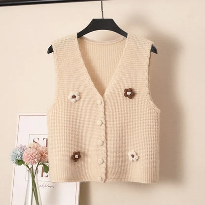 Women Knitted Tank Top Autumn New Sweet And Fresh Short Loose Sleeveless Sweater Cardigan Women's Knitted Vest