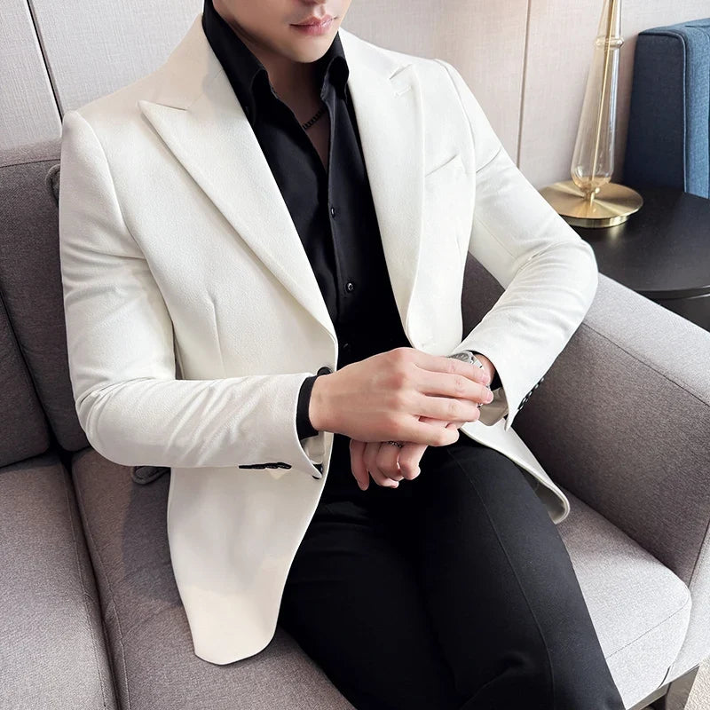 High-end Shiny Business Casual Suit Jacket Men British Style Slim Fit Office Work Men Blazers Wedding Groom Dress Coats 2025