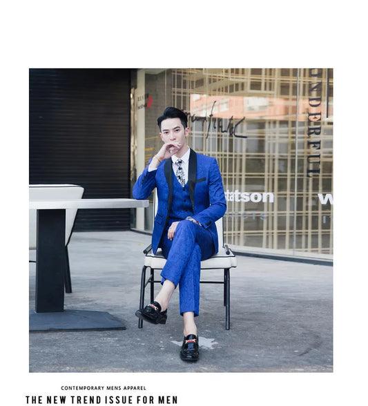 Korean version of the small suit suit three-piece flower suit plus size barber nightclub personality plus size embroidery slim