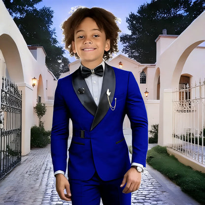 Navy Blue Boy Suits Wedding Kids Tuxedos 2 Pieces Formal Blazer Shawl Lapel Double Breasted Prom Suits (Jacket+Pants)