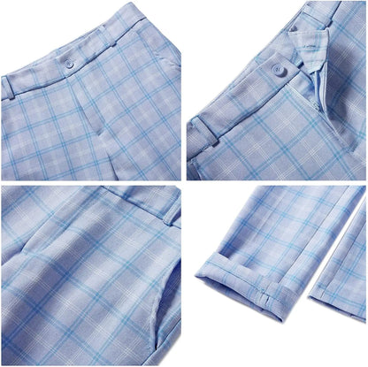 Plaid Women Suits Office Sets 2023 Vintage Long Sleeve Single Button Silm Blazers Chic High Waist Casual Pants Suits