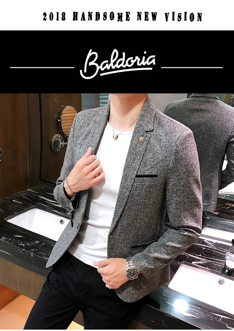 Solid Color Men's Fashion Casual Outdoor Gentleman Business Wedding Trend Slim-fit Formal Dress British Style Wedding Blazer