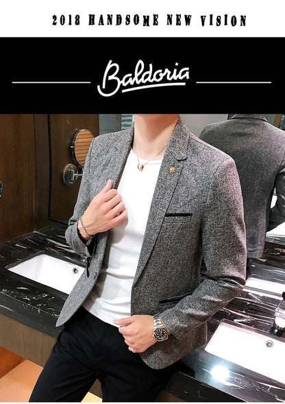 Solid Color Men's Fashion Casual Outdoor Gentleman Business Wedding Trend Slim-fit Formal Dress British Style Wedding Blazer