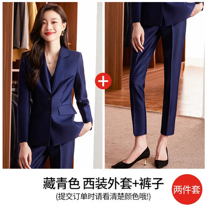 Fashion Elegant Pink High-End Small Business Suit Coat2022Autumn and Winter Elegant Vest Suit Three-Piece Korean Women's Clothin