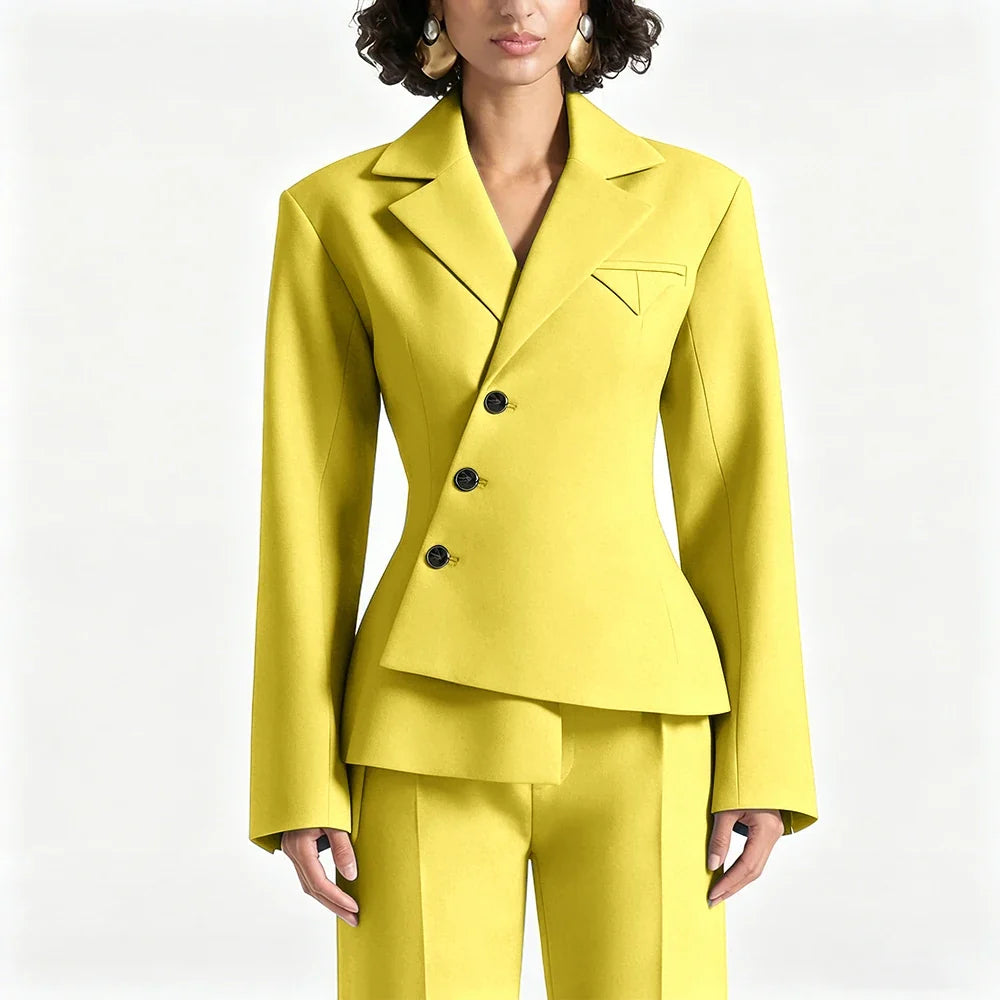 Black Asymmetric Blazer Suit Women's Slim Fit Single Breasted Notch Lapel Set Minimalist Office Modern Casual Workwear Outfit