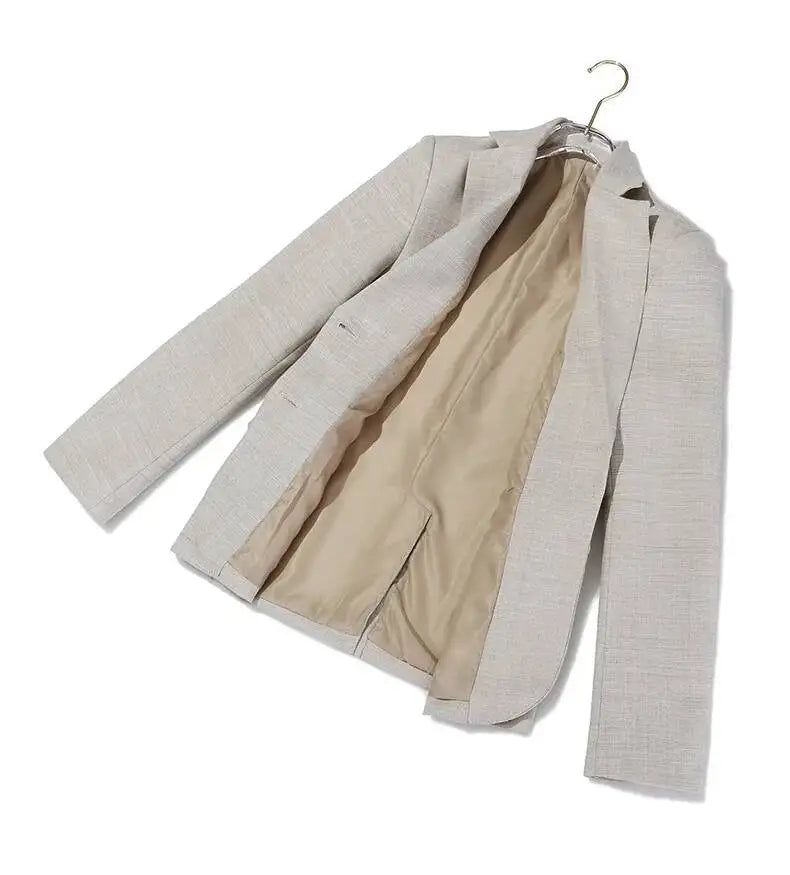 Women Blazer Contrast Color Spliced PU Leather Belted Slim Fit Single Breasted Elegant Urban High-end Jacket Spring HK10667